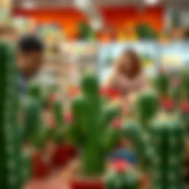 Parents selecting toy cacti in a store setting