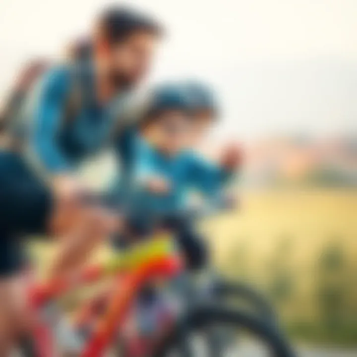 Parents supervising their children while cycling