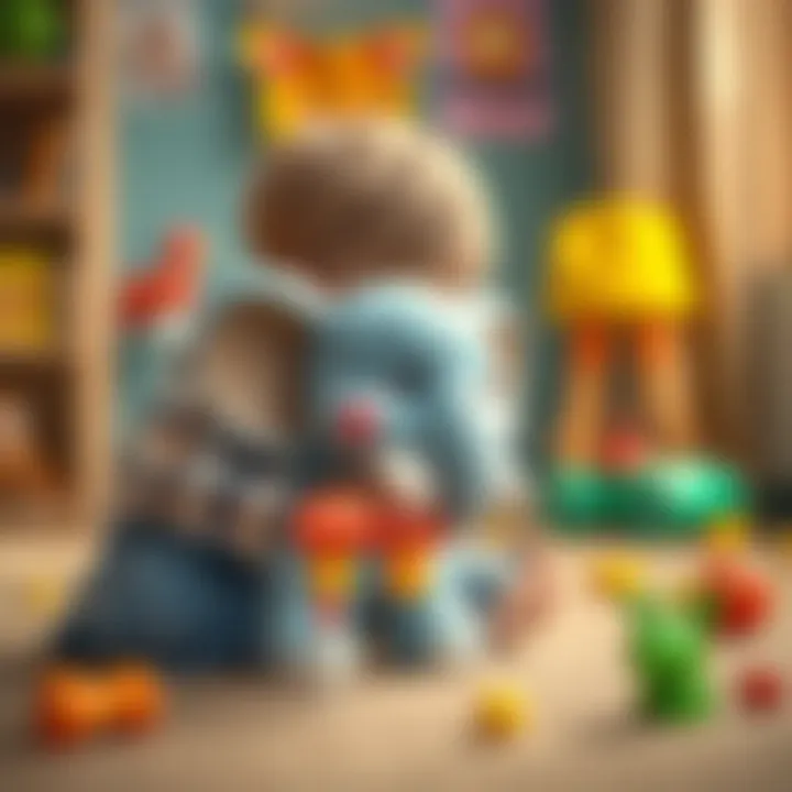 Imaginative Play with Playskool Elephant Child engaged in imaginative play with Playskool elephant toy