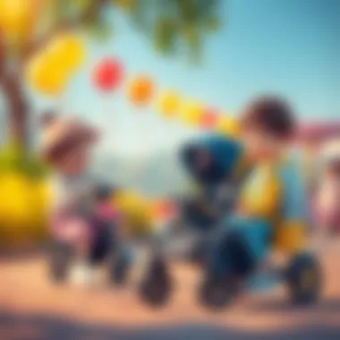 Children enjoying playtime with electric baby strollers