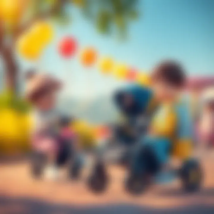 Children enjoying playtime with electric baby strollers