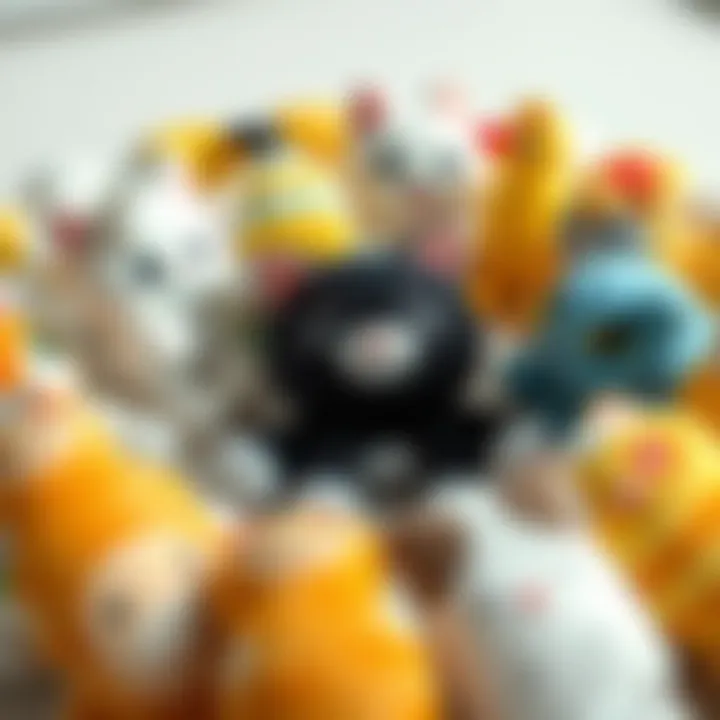 Cute plush cat toys arranged in a circle