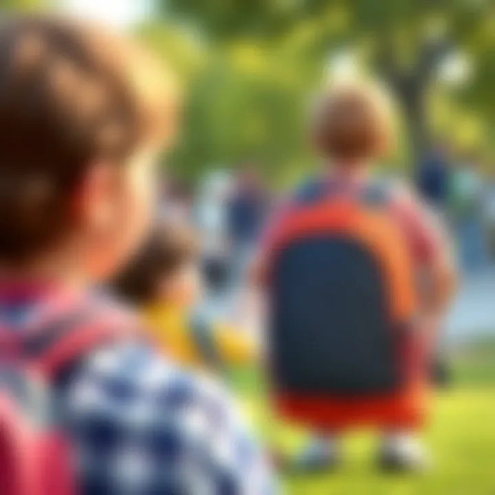 A parent and child discussing Polo backpack options