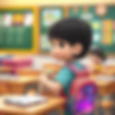 Child using a sequin school bag in the classroom