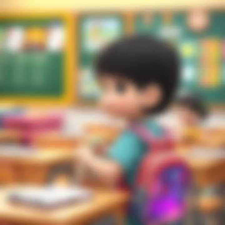 Child using a sequin school bag in the classroom