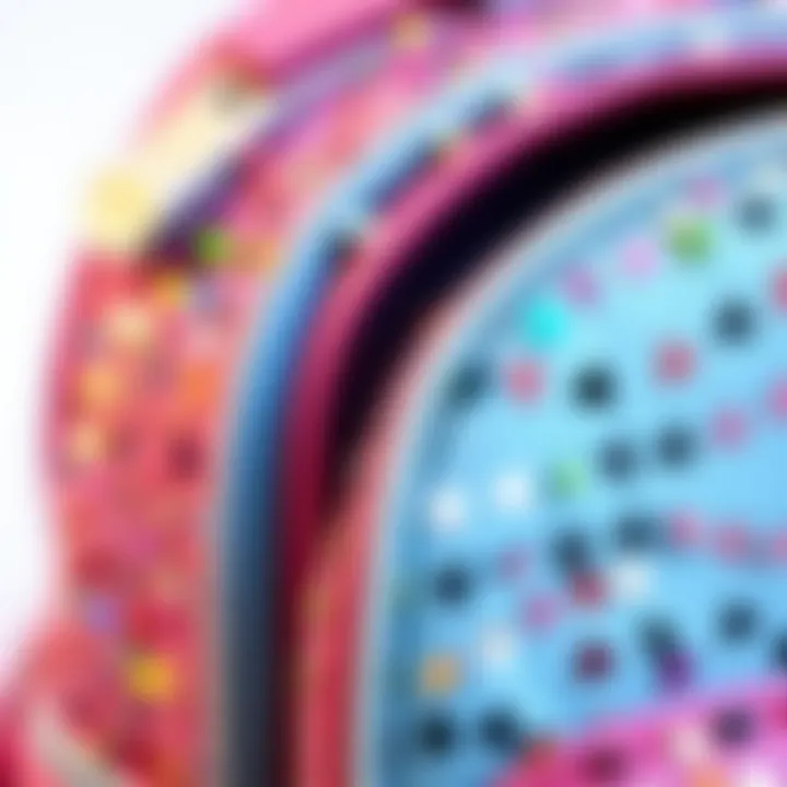Close-up of sequin details on a school bag
