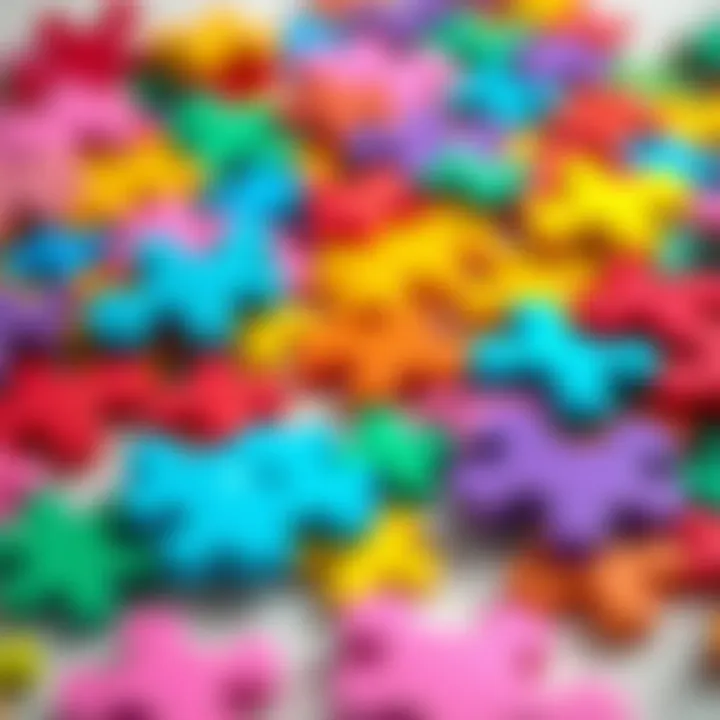 Colorful puzzle pieces scattered on a table
