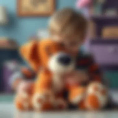 A child engrossed in play with a realistic plush dog, stimulating imagination