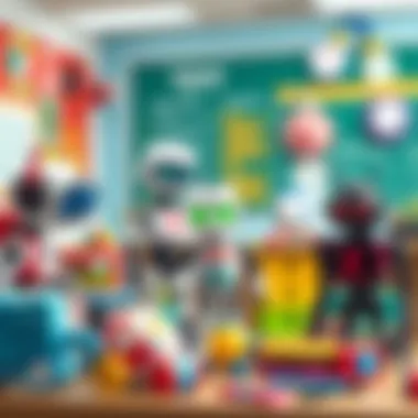 An educational setting with various coding toys displayed