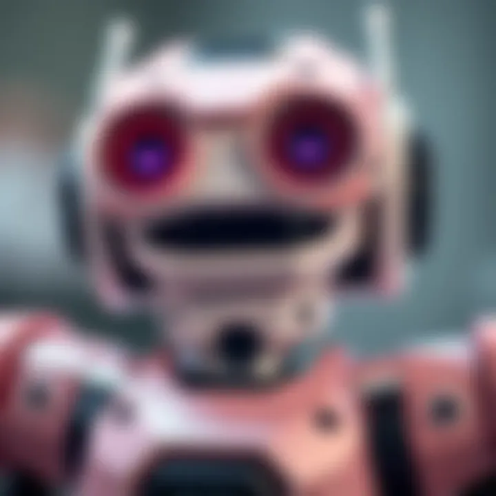 Close-up of a robotic toy's features, emphasizing technology and design.