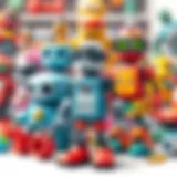 A vibrant assortment of robot toys promoting creativity and learning