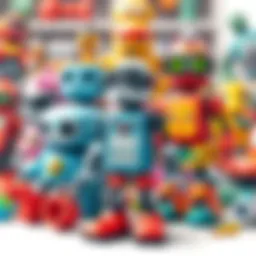 A vibrant assortment of robot toys promoting creativity and learning