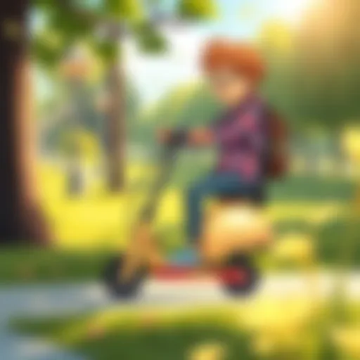 Child riding a foldable scooter in a park