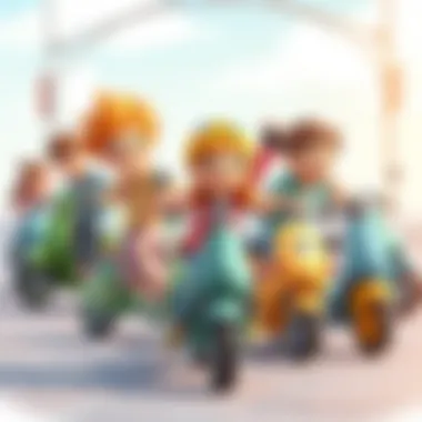 Group of children playing with scooters