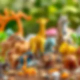 A colorful collection of safari animal figurines promoting imaginative play.