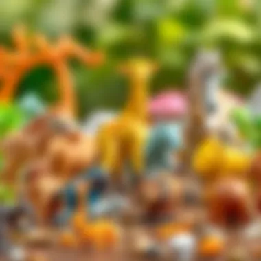 A colorful collection of safari animal figurines promoting imaginative play.