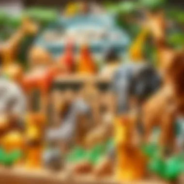 An organized display of safari animals for developmental learning.