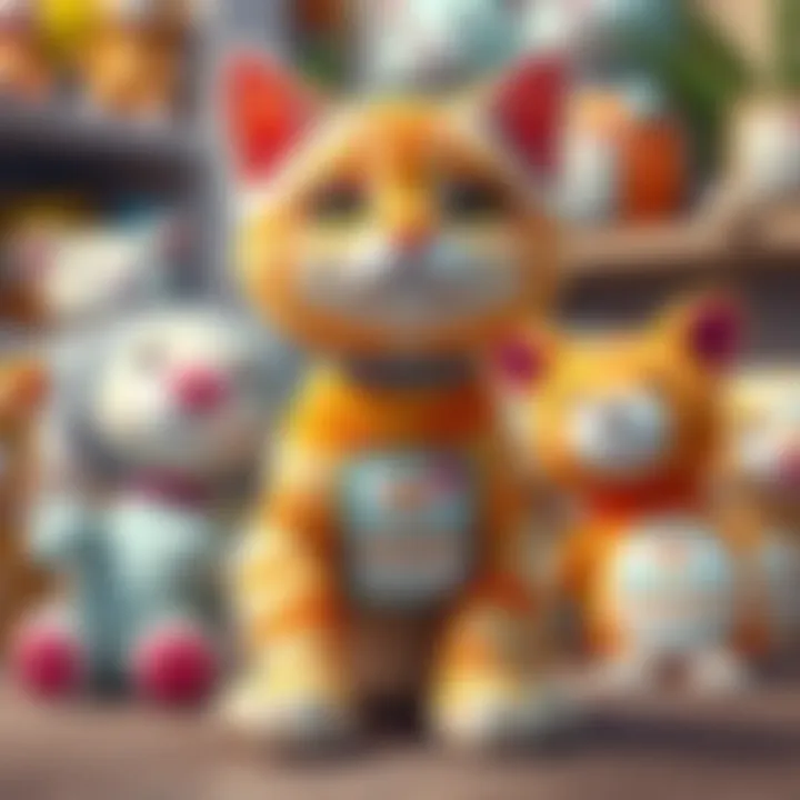 Safe plush cat toys displayed with safety certification labels