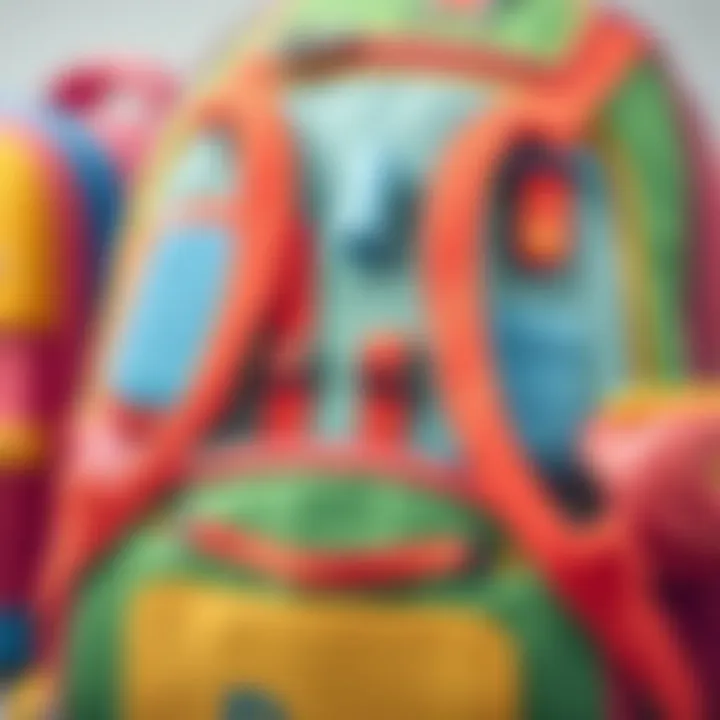 Close-up of safety features in school bags.