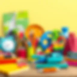 A variety of school supplies laid out on a table