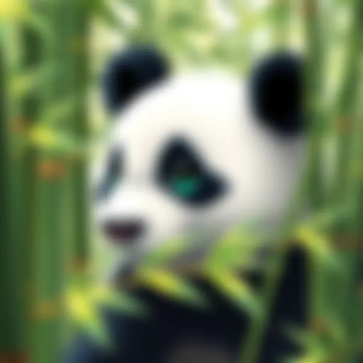 A panda surrounded by bamboo, showcasing its natural habitat.