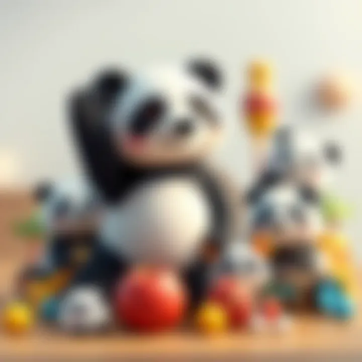 A collection of panda-themed educational toys for children.