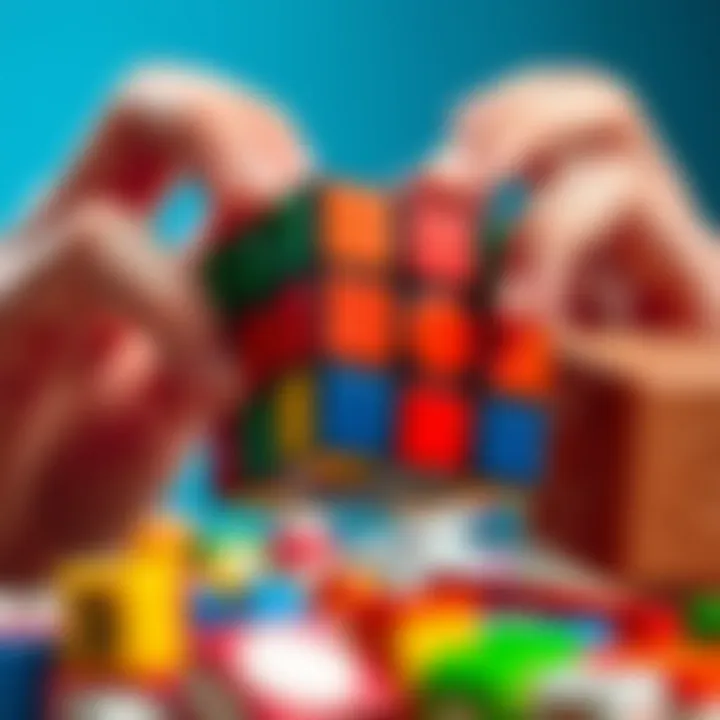 A close-up of hands solving a Rubik's Cube