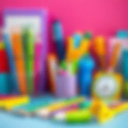 Colorful stationery sets arranged aesthetically