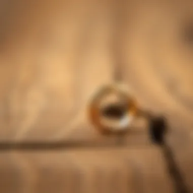 An elegant stress ring displayed on a wooden surface.