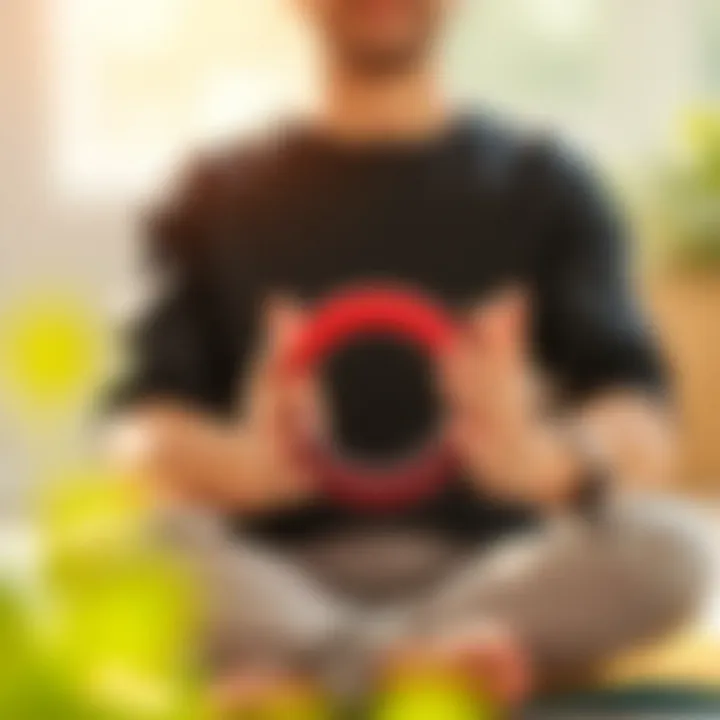 A person using a stress ring while meditating.