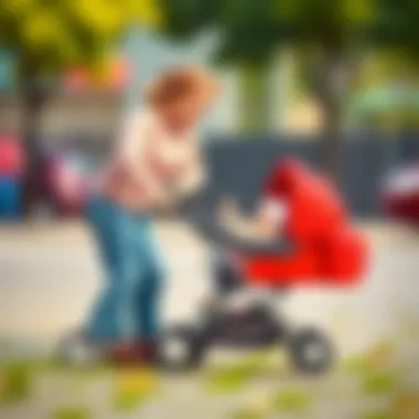 A parent maintaining a stroller