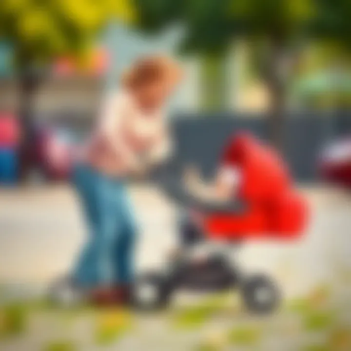 A parent maintaining a stroller