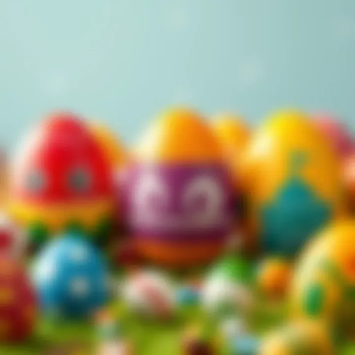 An array of surprise eggs lined up, highlighting diversity in educational toys