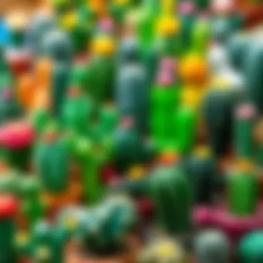 Colorful toy cactus assortment on display