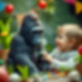 A child engaging with a toy gorilla, showcasing creativity and imagination