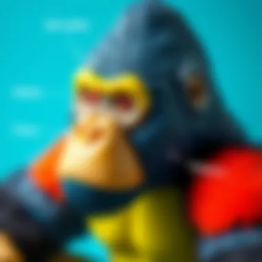 A close-up of a colorful toy gorilla emphasizing safety features