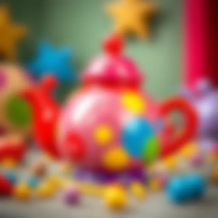 A colorful toy teapot stimulating imaginative play.