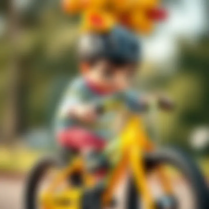 Close-up of a child learning to balance on a bicycle