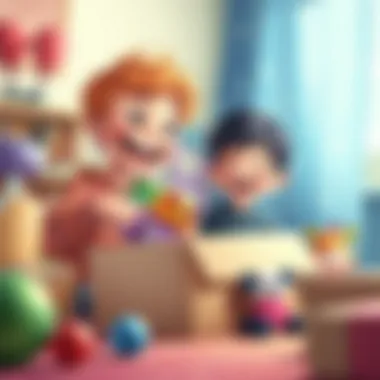 Joy of Discovery in Surprise Boxes Children excitedly opening a surprise box, discovering new toys