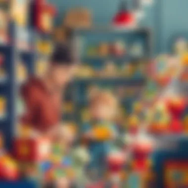 Thoughtful Toy Selection A parent selecting toys for their child in a friendly environment.