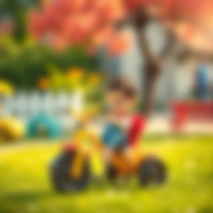 Parent and child engaging in playtime with a tricycle