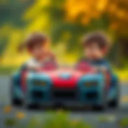 Children engaging in two-player car games, showcasing teamwork and fun