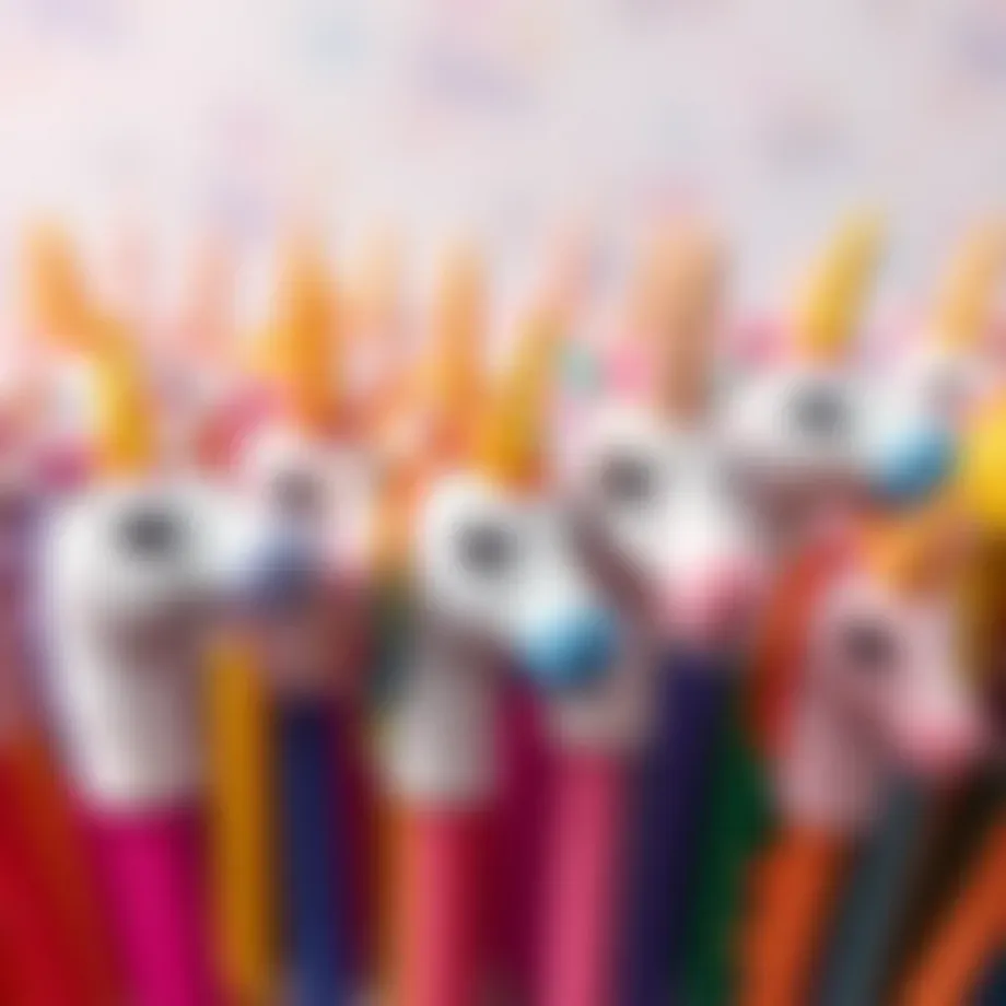 A collection of colorful unicorn-themed pens