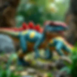 Illustration of juvenile dinosaurs in a natural habitat