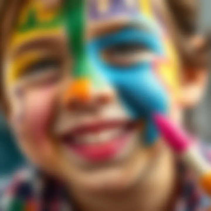 Joy and Creativity Unleashed through Face Painting Close-up of a child's joyful expression after face painting